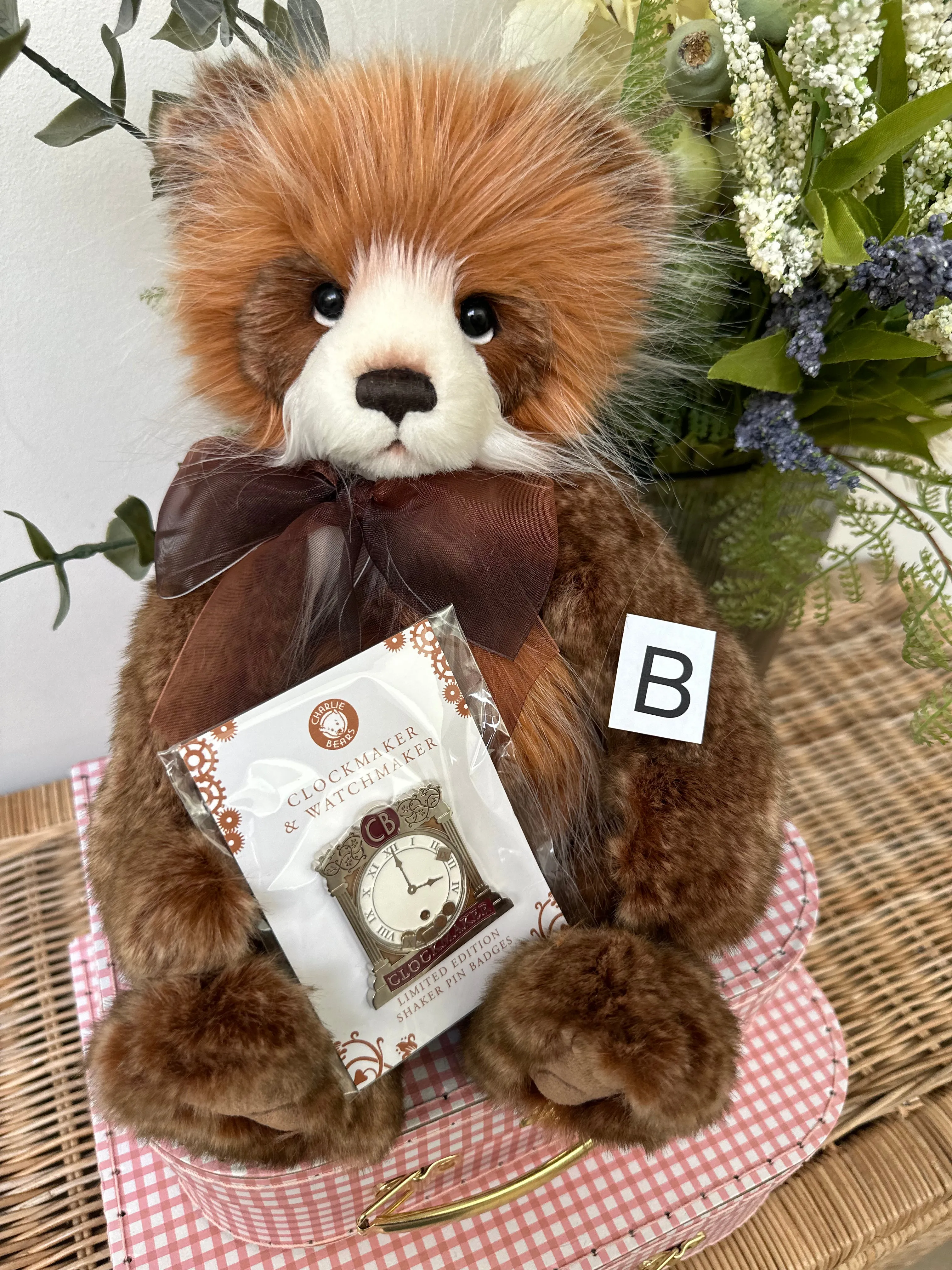 Clockmaker Charlie Bears Cuddle Time Teddy Bear with Bonus Pin Badge