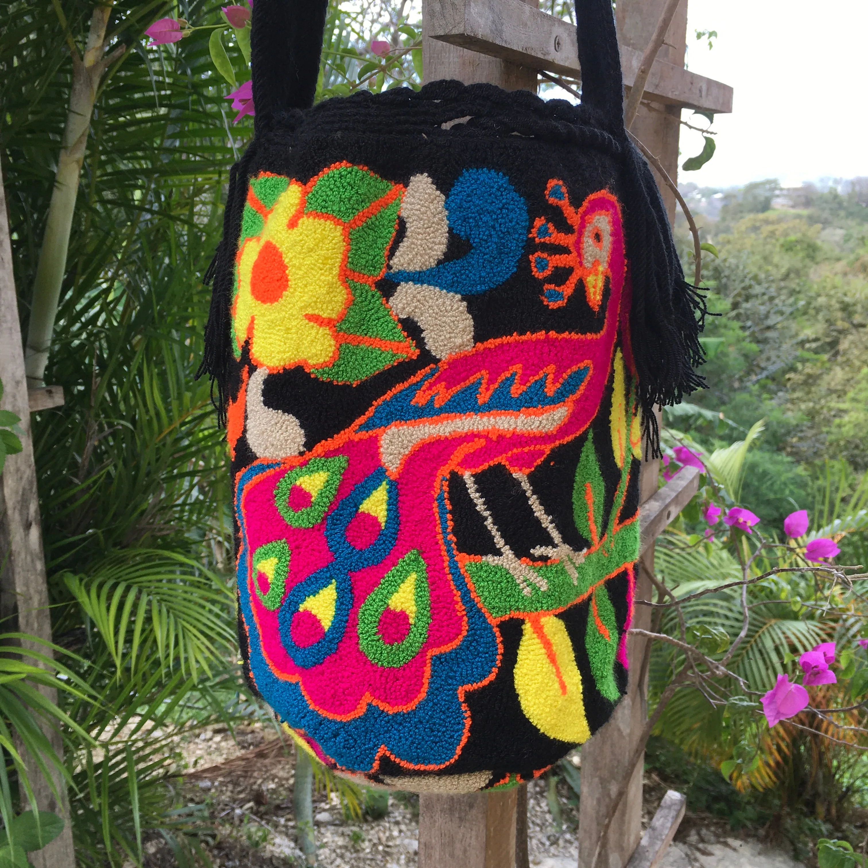 Deluxe Neon Peacock on Black Mochila