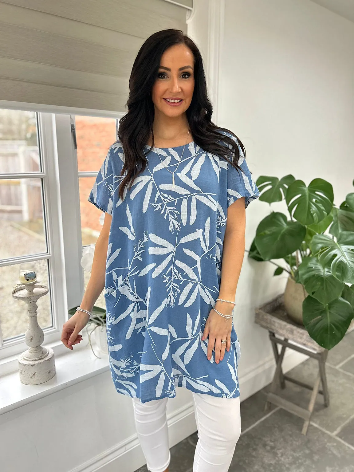 Denim Leaf Pattern Pocket Dress Rebecca