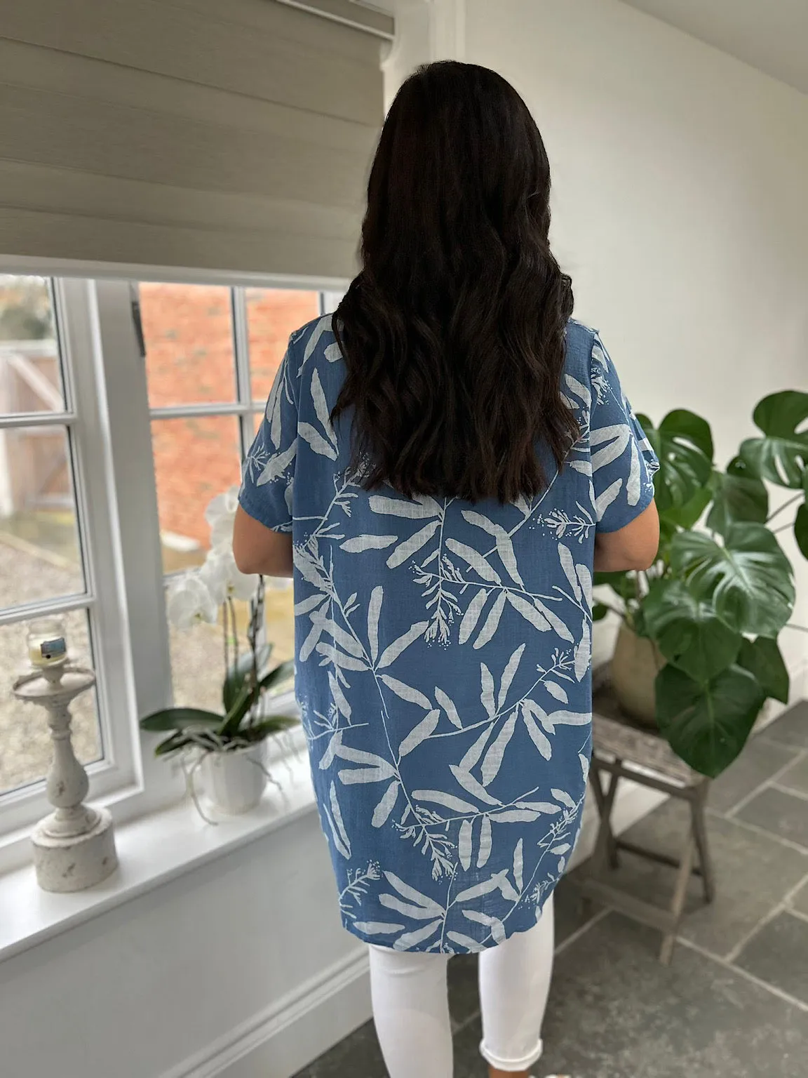 Denim Leaf Pattern Pocket Dress Rebecca