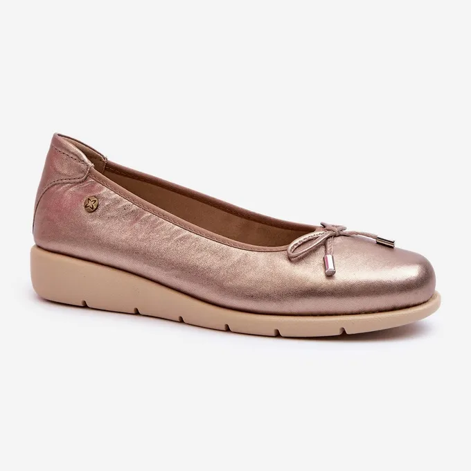 Elegant Women's Ballerina Shoes Made of Natural Leather Maciejka P6504-25 Gold golden