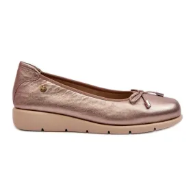 Elegant Women's Ballerina Shoes Made of Natural Leather Maciejka P6504-25 Gold golden