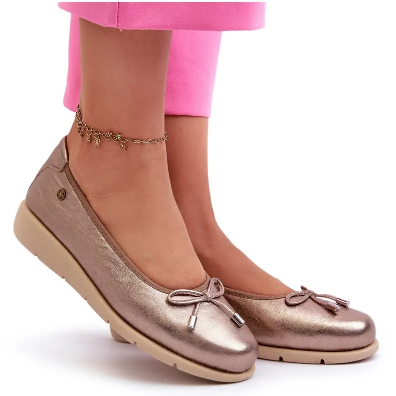 Elegant Women's Ballerina Shoes Made of Natural Leather Maciejka P6504-25 Gold golden