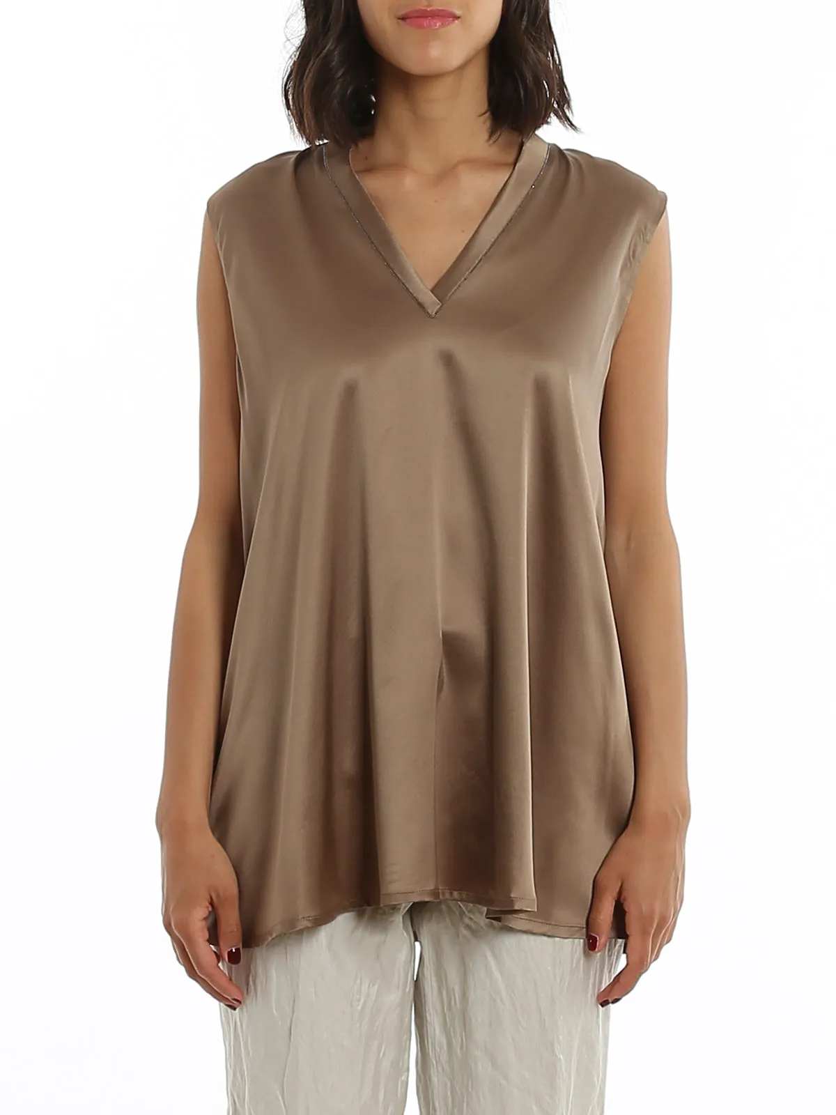 Fabiana Filippi Maglia Sbracciata Marrone Donna