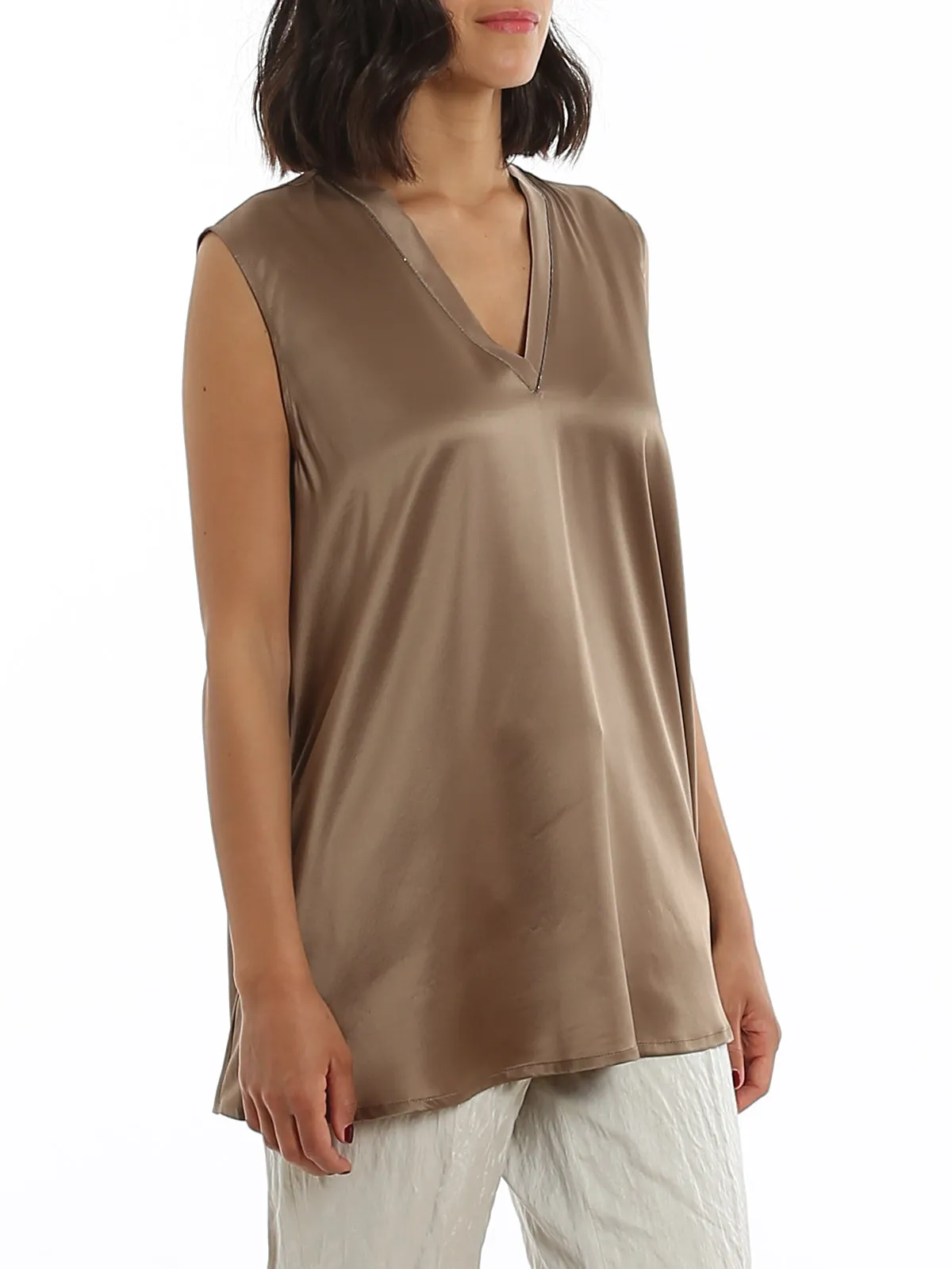 Fabiana Filippi Maglia Sbracciata Marrone Donna