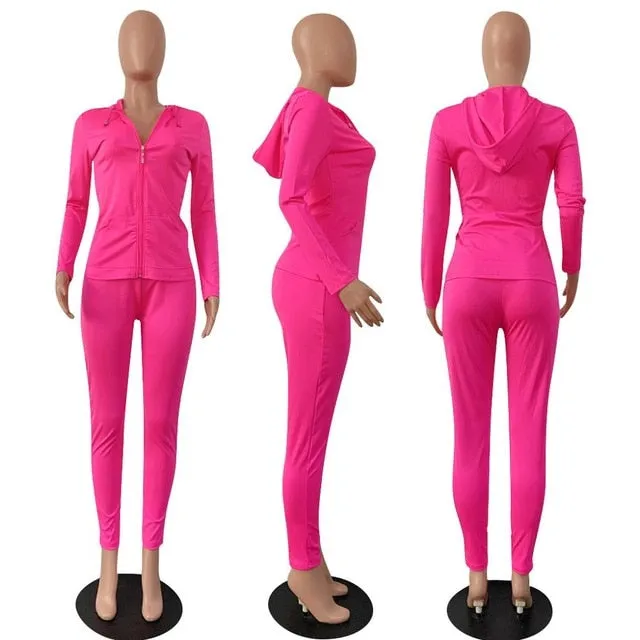 Fashion Hooded Two Piece Set Pants Suit Sportwear Tracksuit Women Outfits