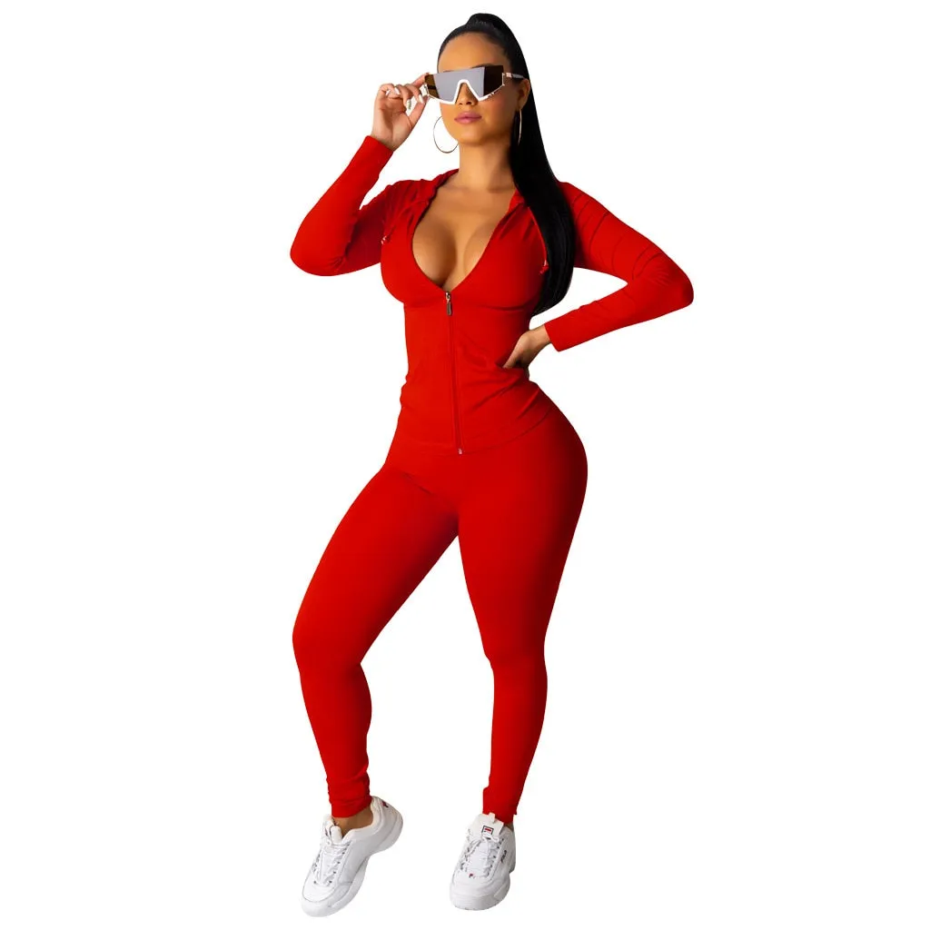 Fashion Hooded Two Piece Set Pants Suit Sportwear Tracksuit Women Outfits