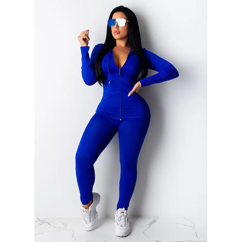 Fashion Hooded Two Piece Set Pants Suit Sportwear Tracksuit Women Outfits