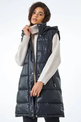 Faux Leather Longline Quilted Gilet in Black - Roman Originals UK