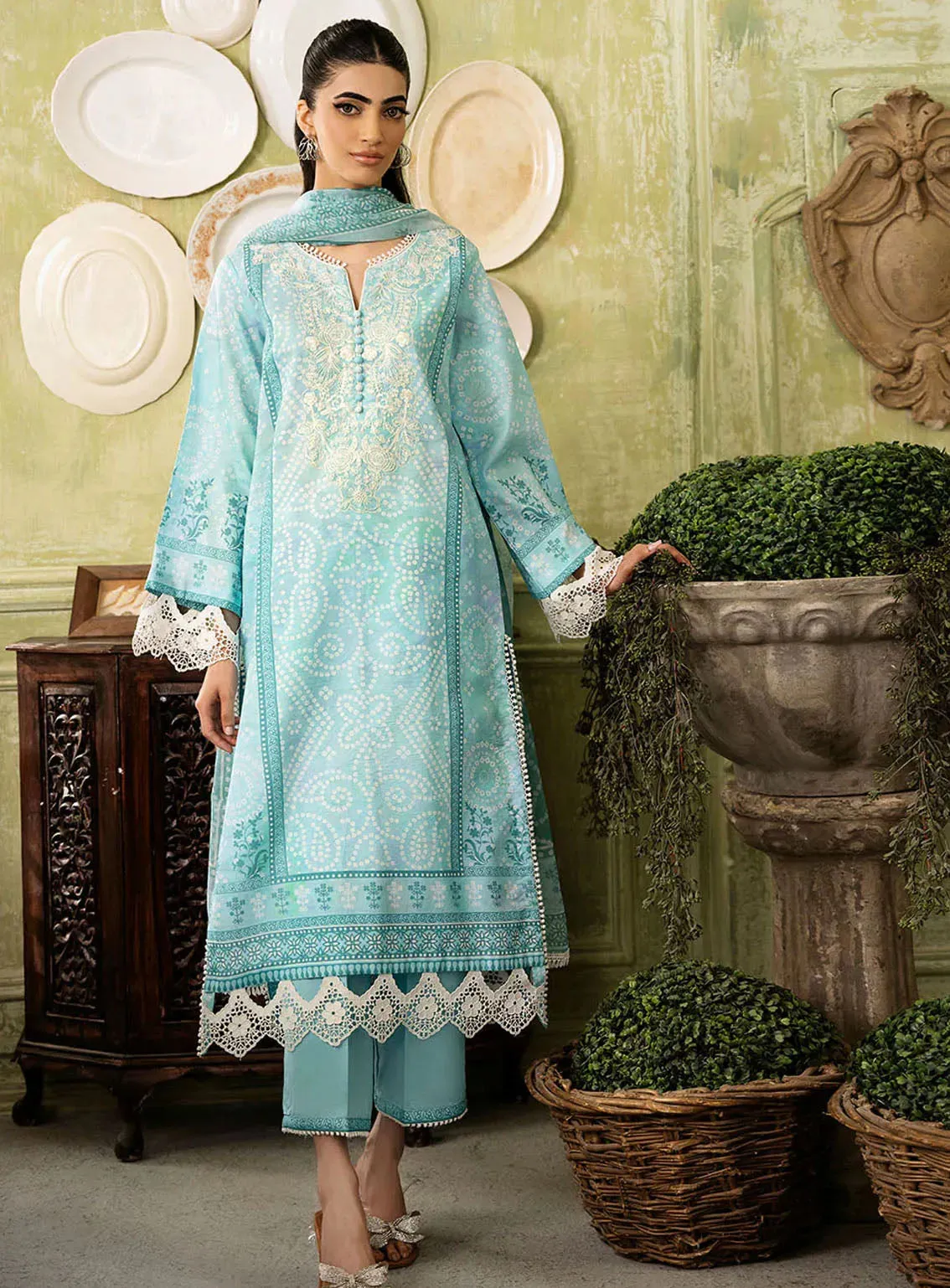 Flora By Roheenaz Embroidered Lawn 3 Piece Unstitched Suit RNZ24F RNP-03B MIRAGE