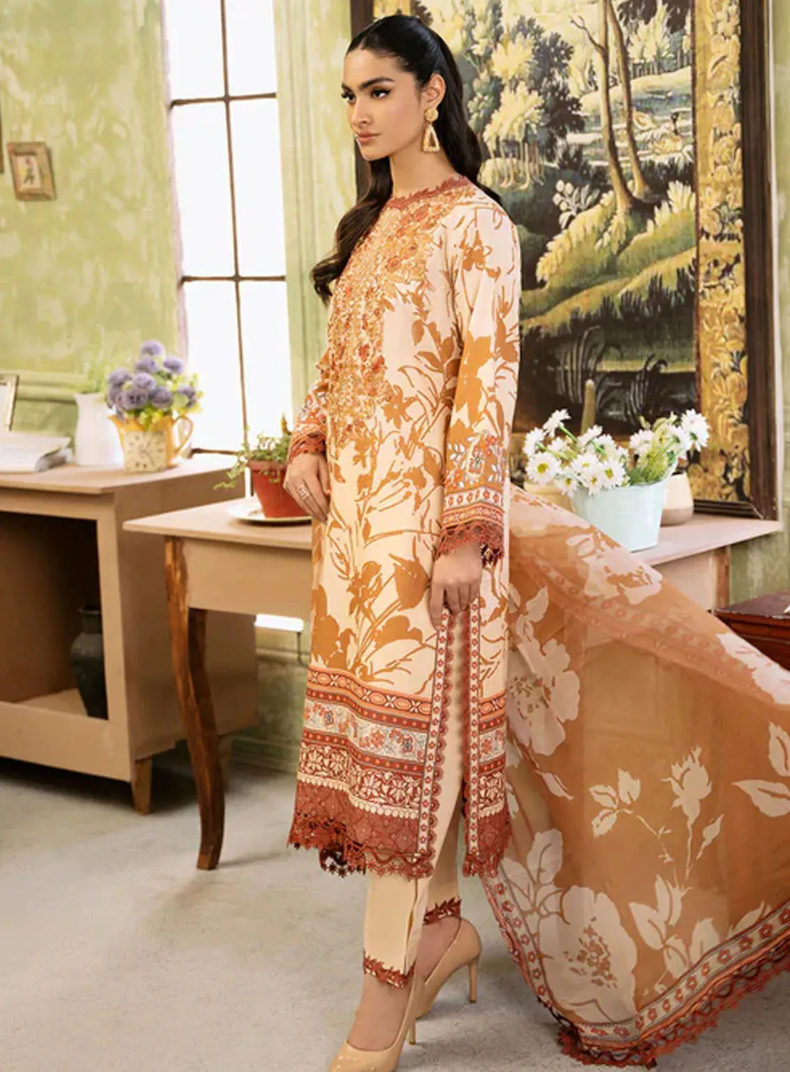 Flora By Roheenaz Embroidered Lawn 3 Piece Unstitched Suit RNZ24F RNP-05A HARMONIA