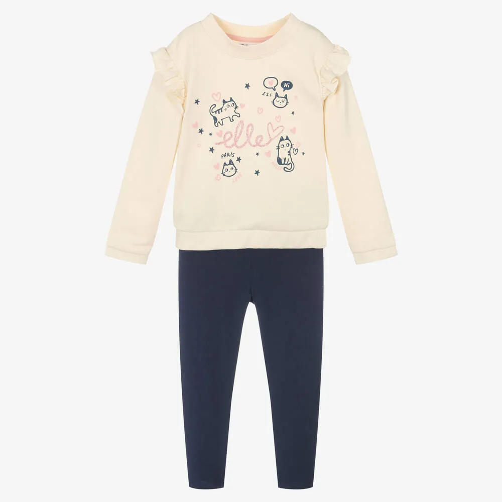 Girls Ivory & Blue Leggings Set