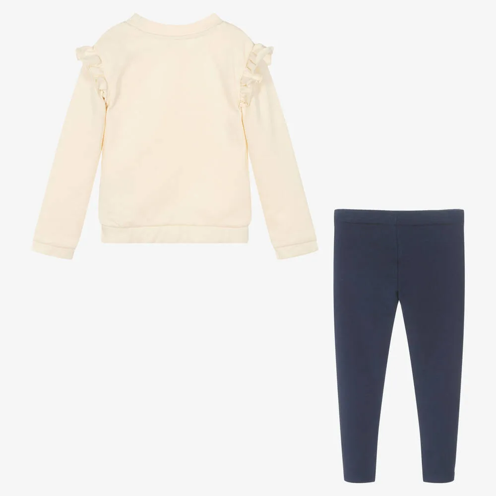 Girls Ivory & Blue Leggings Set