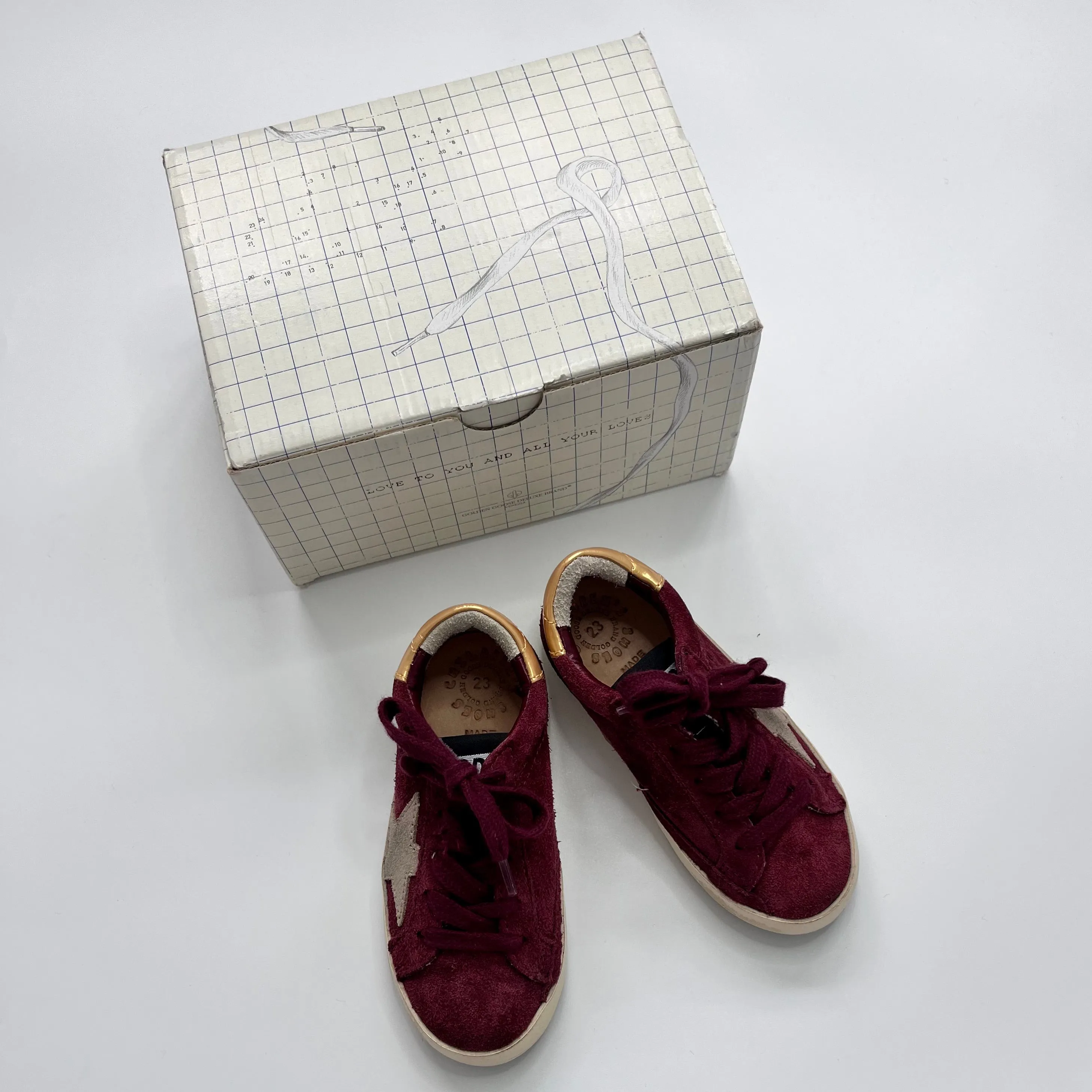 Golden Goose Maroon Suede Sneakers: Size EU 23