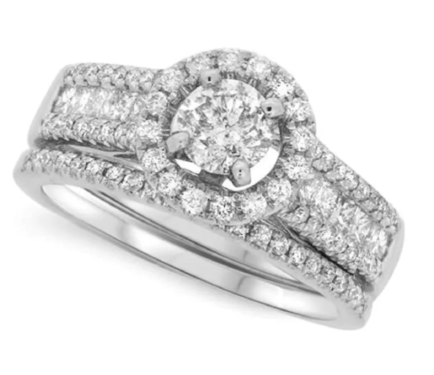 Halo Diamond Wedding Set