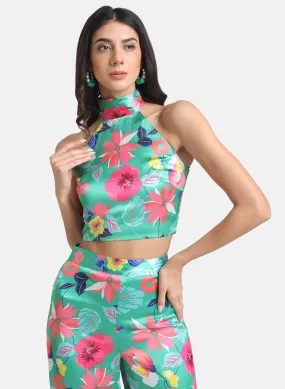 Halter Neck Floral Printed Satin Top