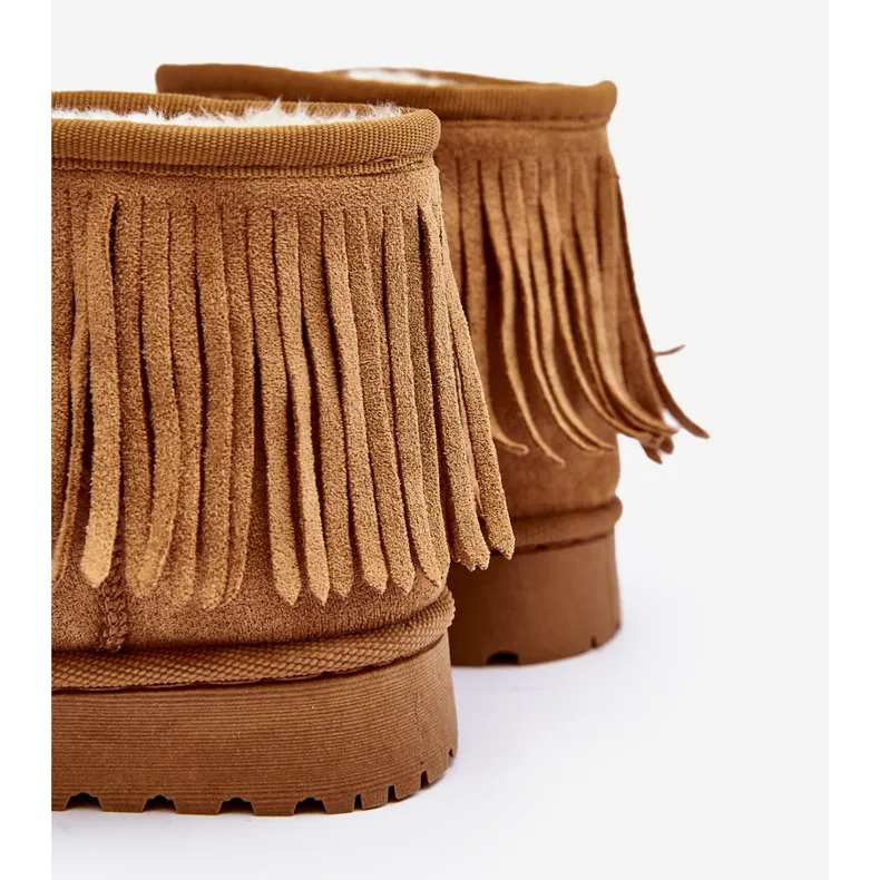 Insulated children's snow boots with decorative fringes Camel Nimia brown