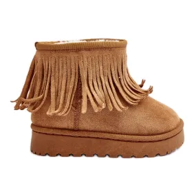 Insulated children's snow boots with decorative fringes Camel Nimia brown