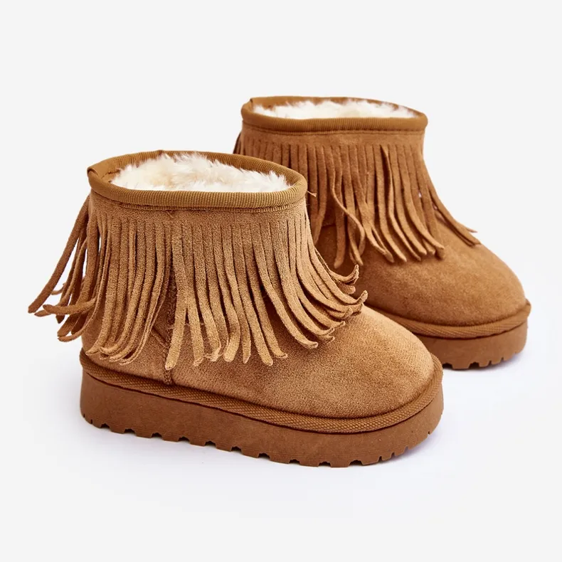 Insulated children's snow boots with decorative fringes Camel Nimia brown