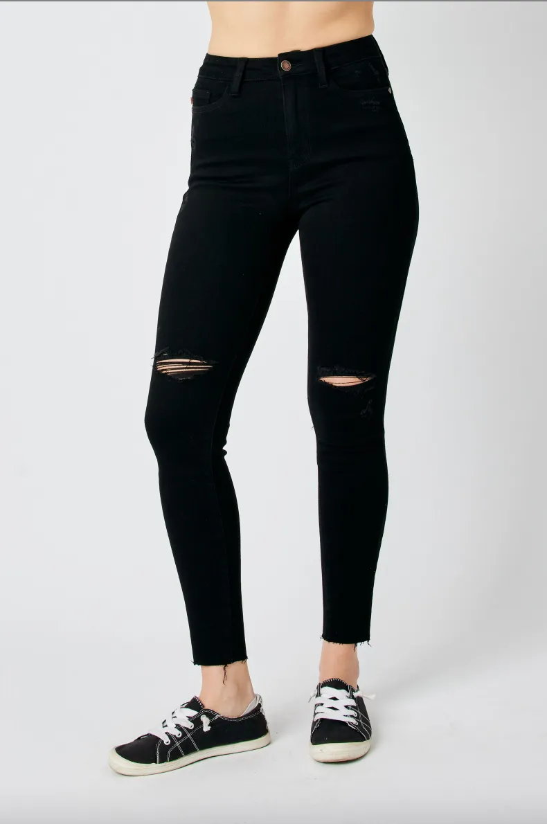 Judy Blue Destroyed Raw Hem Black Jeans