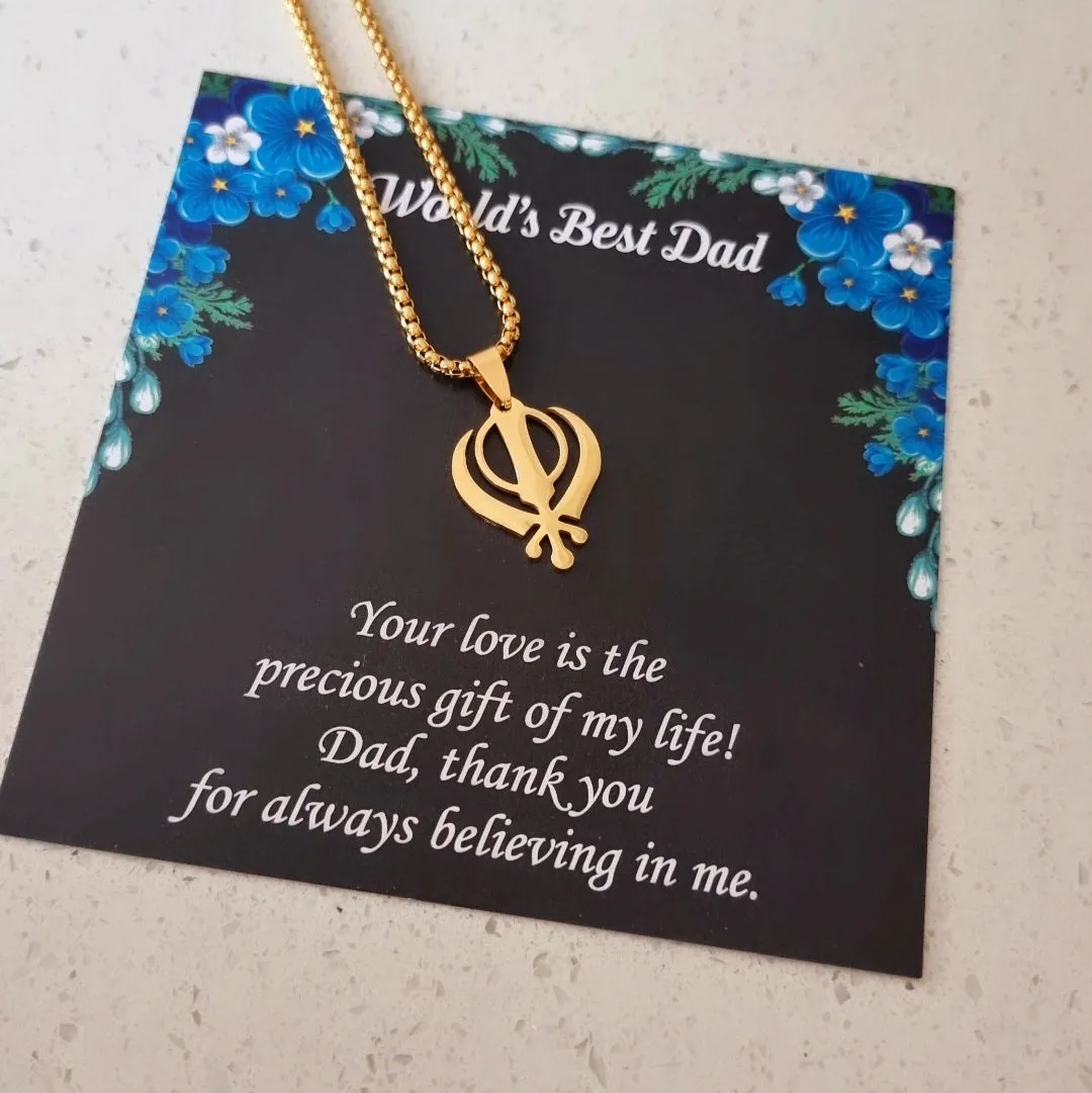 Khanda Necklace Gold Plated with Box Chain- Father's Day