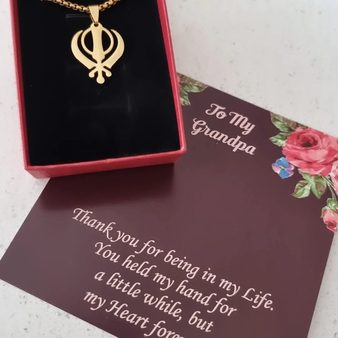 Khanda Necklace Gold Plated with Box Chain- Father's Day