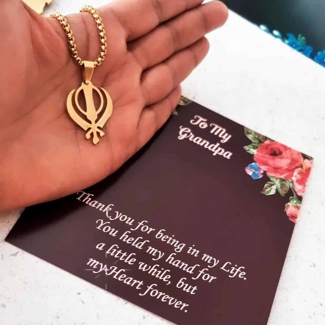 Khanda Necklace Gold Plated with Box Chain- Father's Day