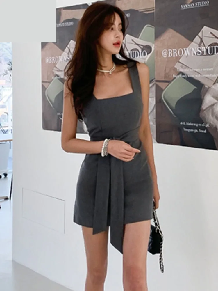 Korean Women's Loose Blazer Sleeveless Vest Sheath Pencil Skirt 2pc Suit