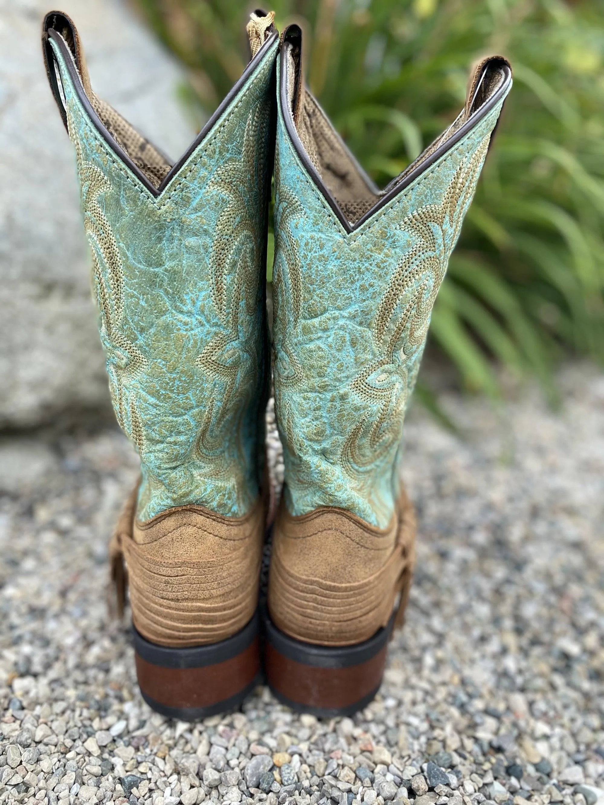 Laredo Women's Sadie Tan & Turquoise Square Toe Cowgirl Boots 5847