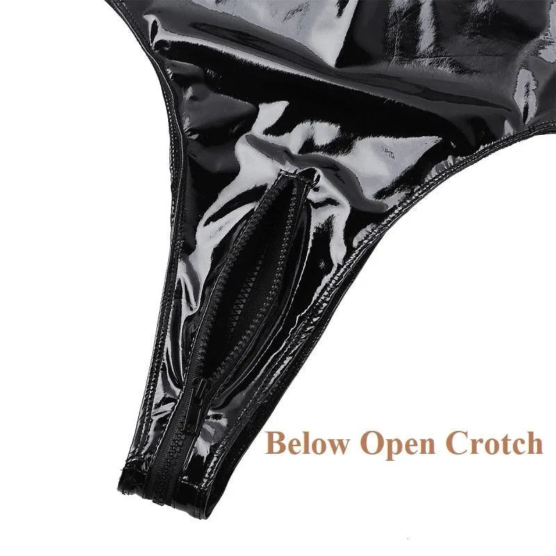 Leather Bodysuit Zipper Patent Leather Bodysuit