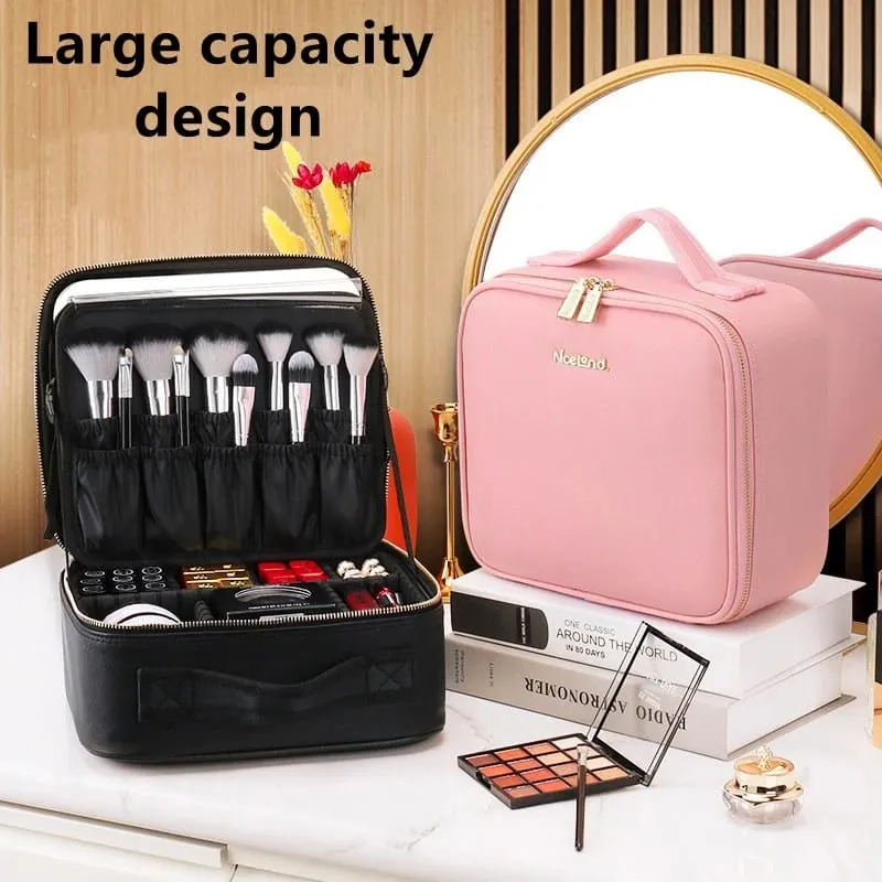 LED Lighted Cosmetic Case with Mirror Waterproof PU Leather Portable Travel Makeup Storage Bags