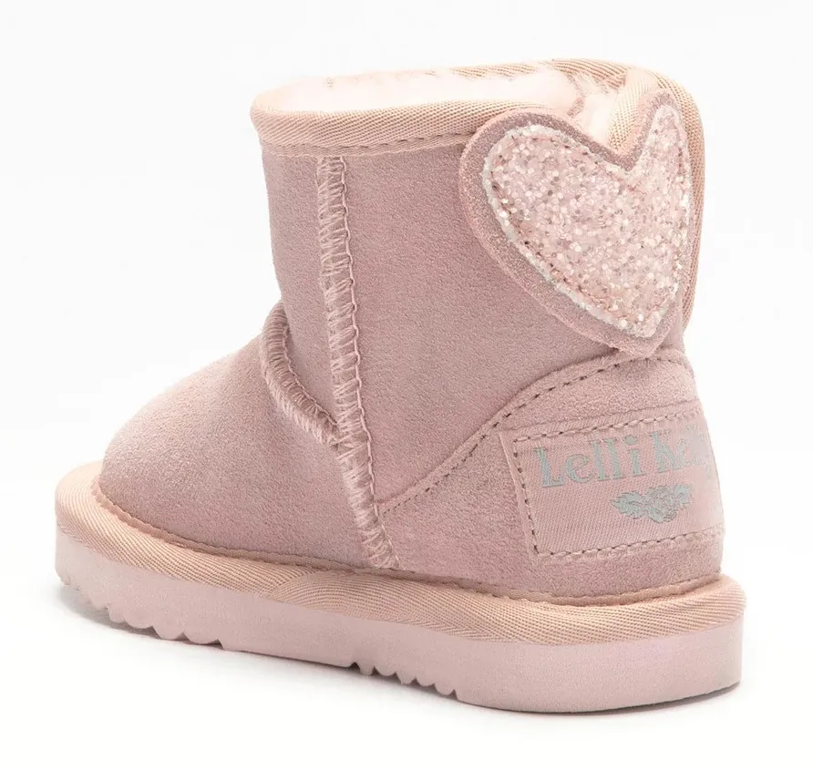 LELLI KELLY GIRLS LK 3765 ELOISA DECORATIVE HEART SUEDE FUR BOOTS ROSA