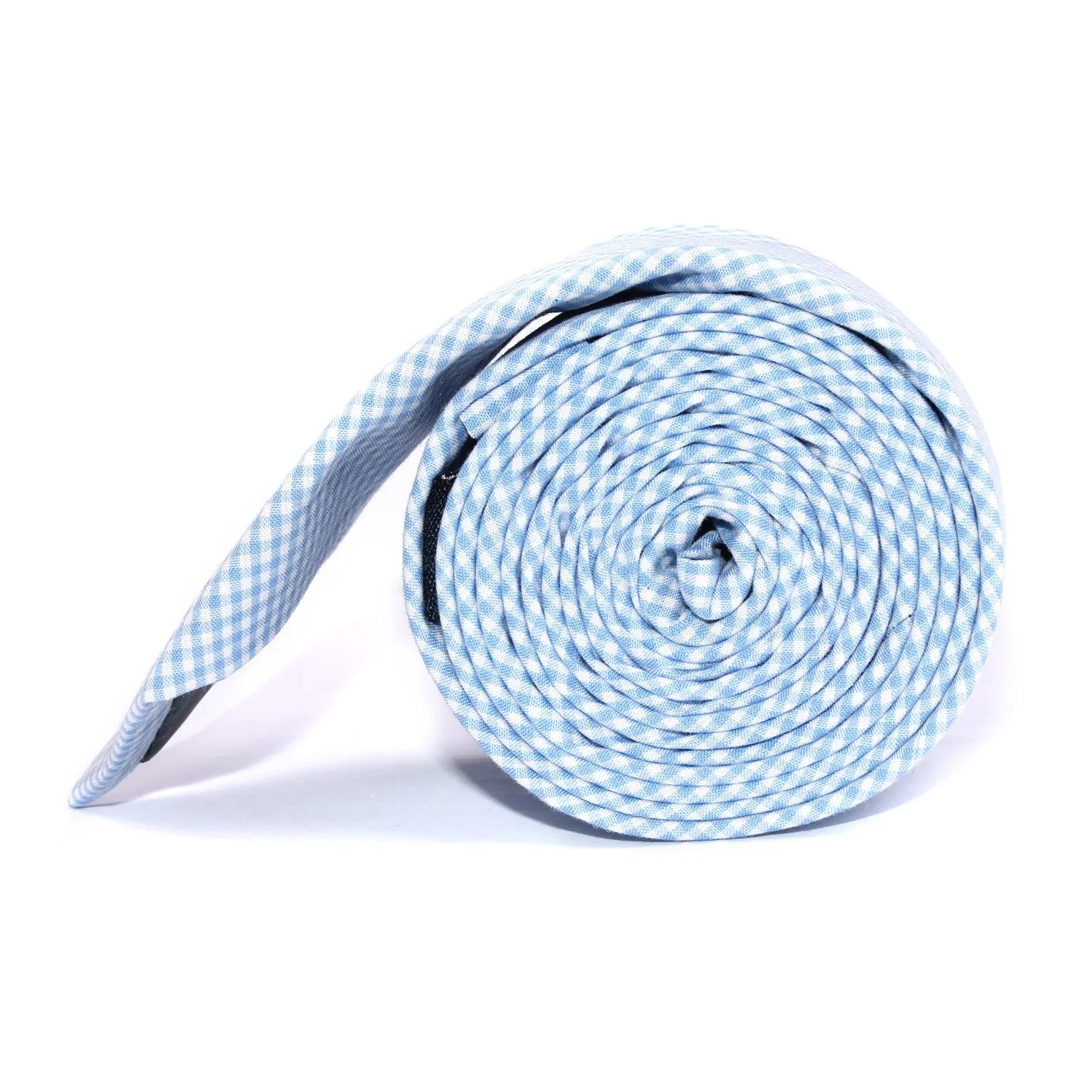 Light Blue Gingham Cotton Skinny Tie