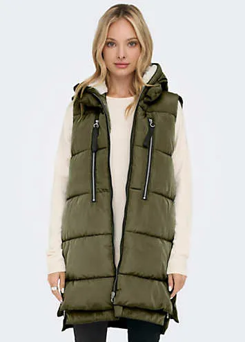 Longline Hooded Quilted Gilet by Only | Look Again