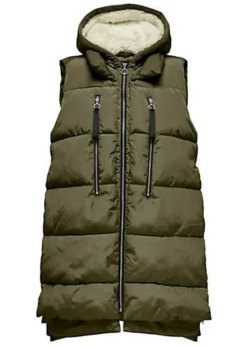 Longline Hooded Quilted Gilet by Only | Look Again