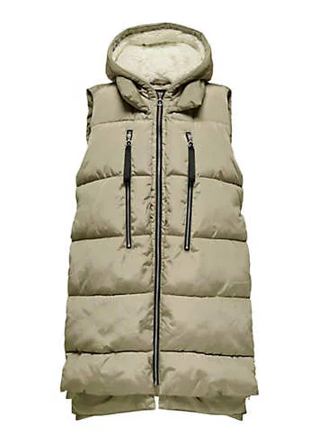 Longline Hooded Quilted Gilet by Only | Look Again