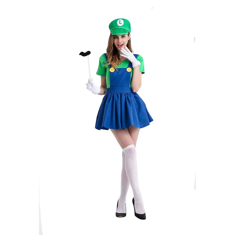 Luigi Cosplay Costume  Dress Gloves Outfits Halloween Carnival Party Suit