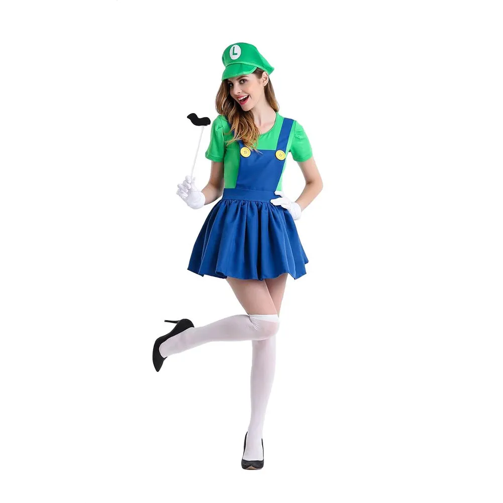 Luigi Cosplay Costume  Dress Gloves Outfits Halloween Carnival Party Suit