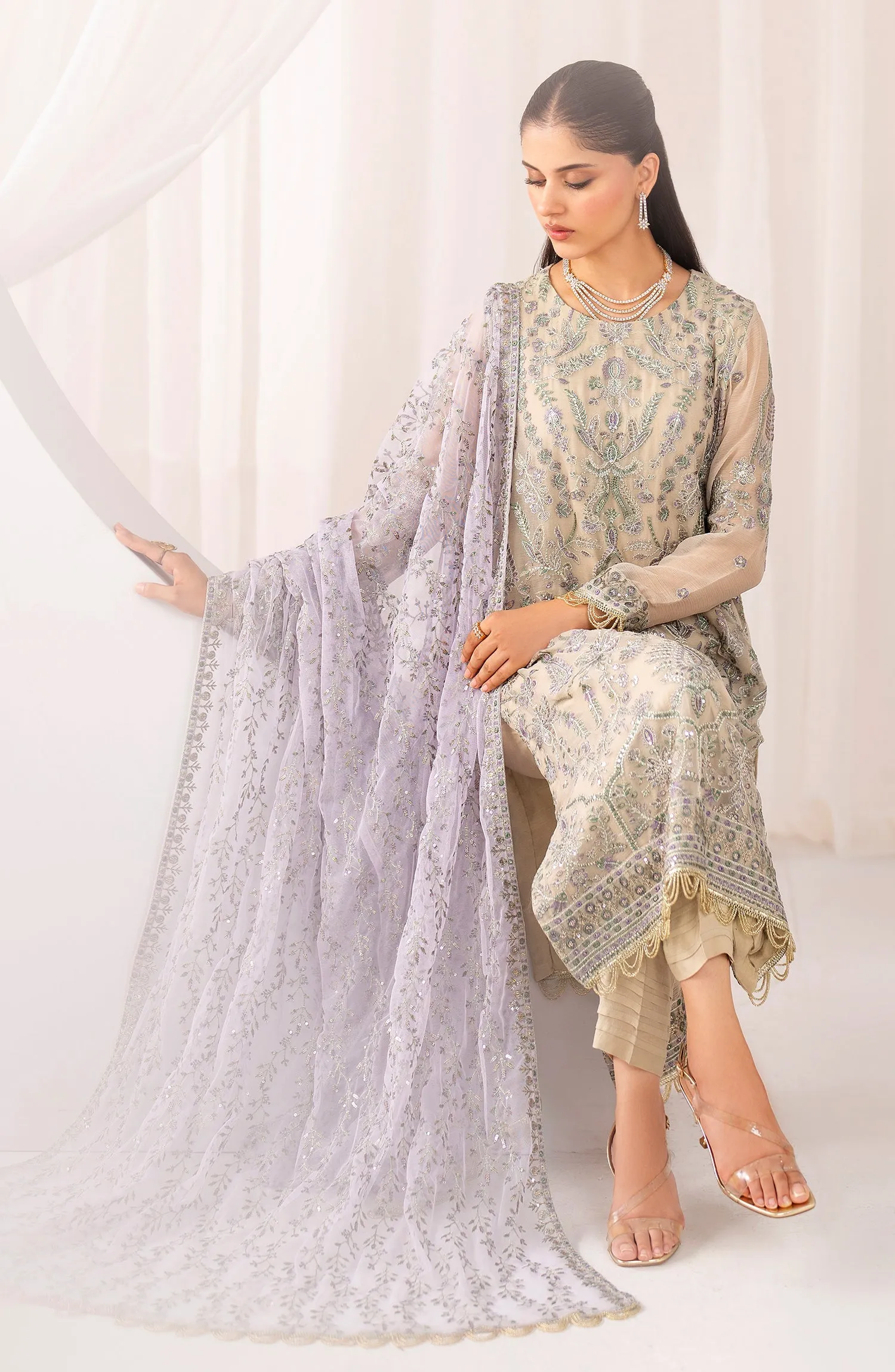 Maheer by Zarif Sequins Embroidered Chiffon Unstitched 3Pc Suit ZMU-08 AFSANAH