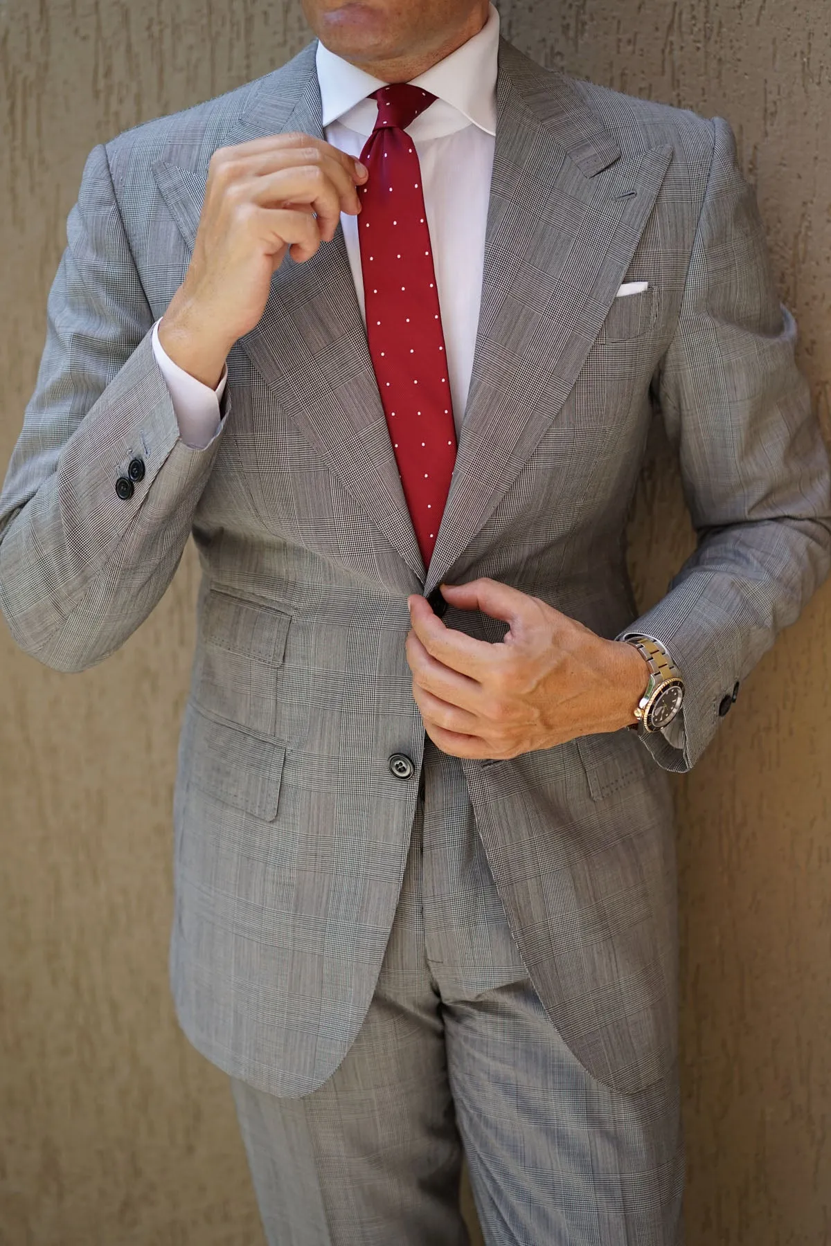 Maroon with White Polka Dots Skinny Tie