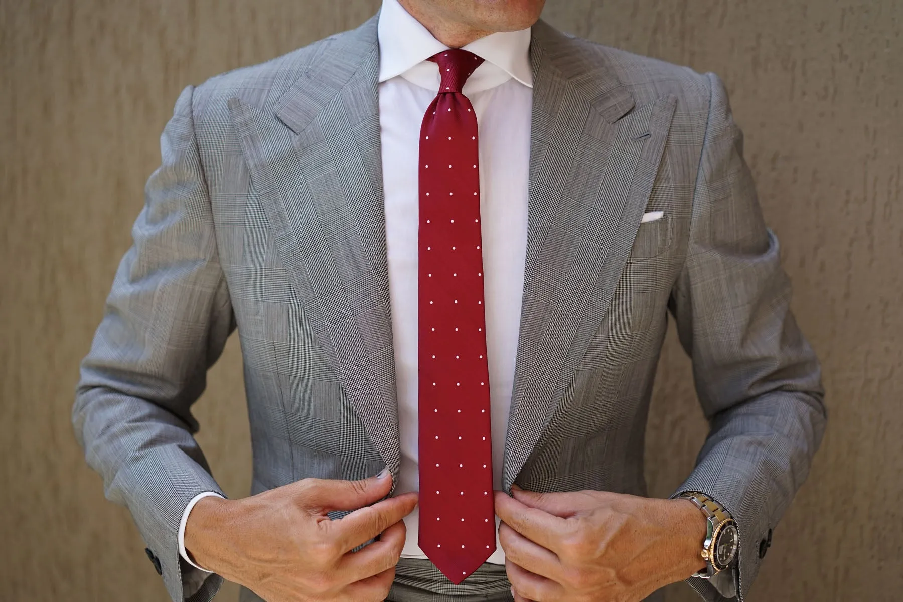 Maroon with White Polka Dots Skinny Tie