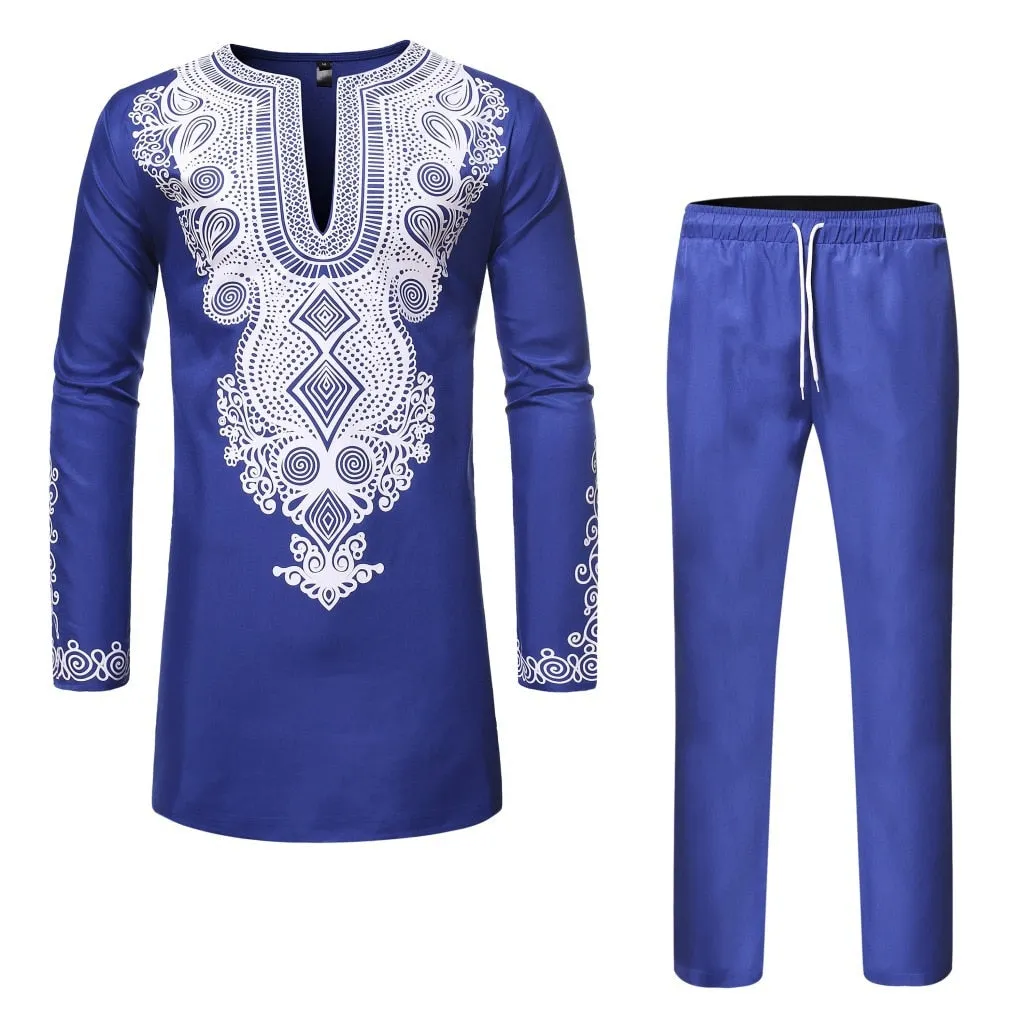 Men's African 3D Printed Ethnic Full Sleeve Traditional Two-Piece Suit