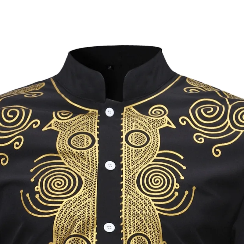 Men's African 3D Printed Ethnic Full Sleeve Traditional Two-Piece Suit