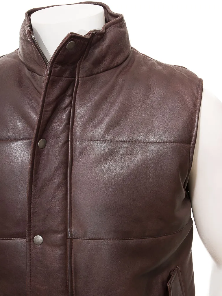 MEN'S BROWN LEATHER QUILTED GILET: MAMHEAD