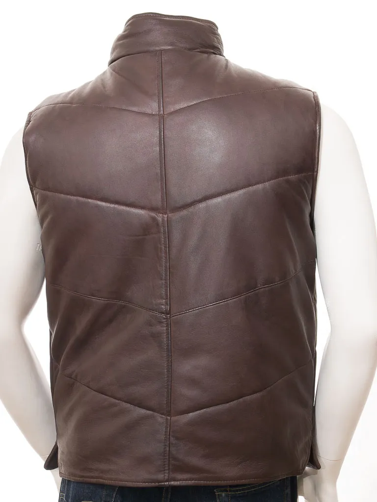 MEN'S BROWN LEATHER QUILTED GILET: MAMHEAD