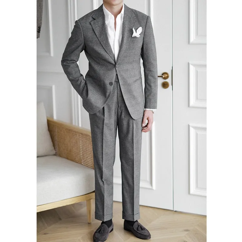 Men's Business Casual Polyester Solid Color Two Piece Dress Suit Set