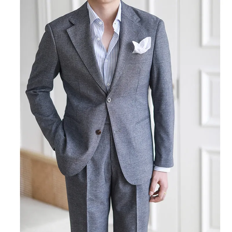 Men's Business Casual Polyester Solid Color Two Piece Dress Suit Set