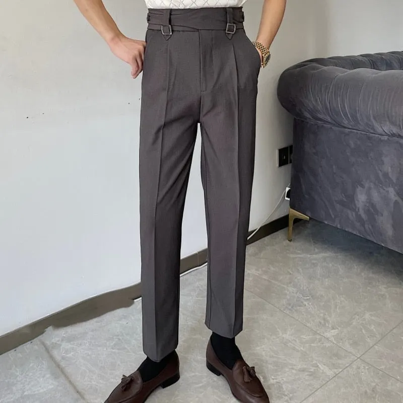 Men's Solid Color Suit Slim Fit High Waist Business Casual Pants