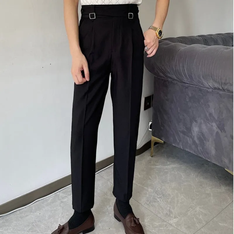 Men's Solid Color Suit Slim Fit High Waist Business Casual Pants