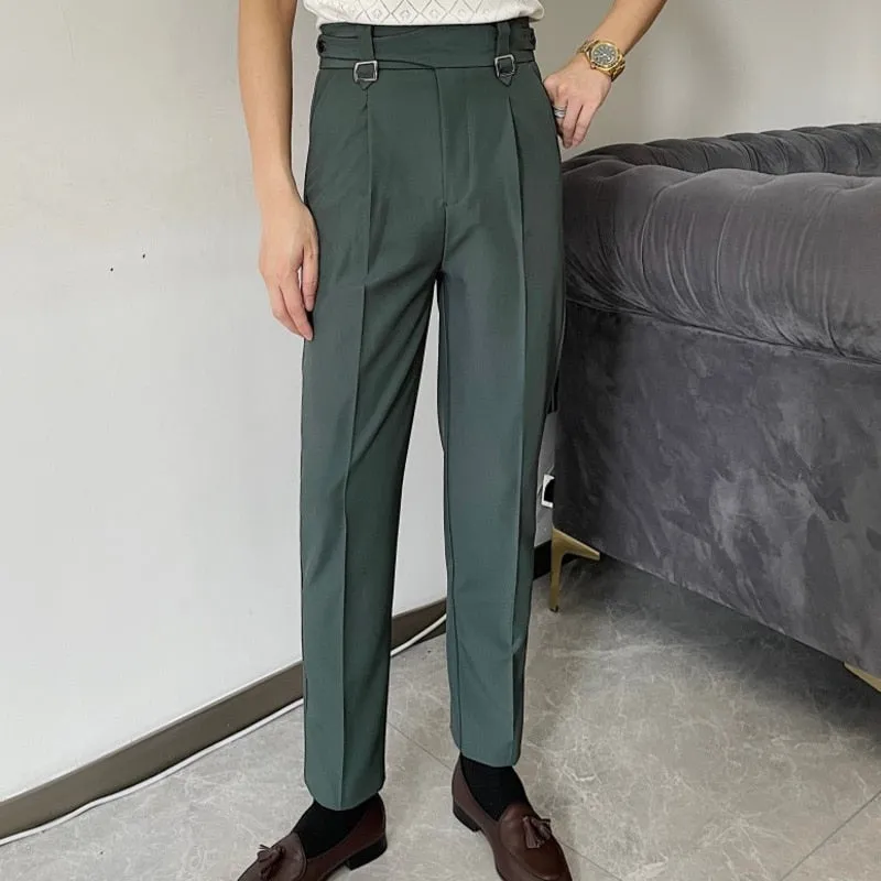 Men's Solid Color Suit Slim Fit High Waist Business Casual Pants